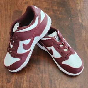 NIB Nike Kids' Dunk Low Sneakers in Burgundy and White Size 10c